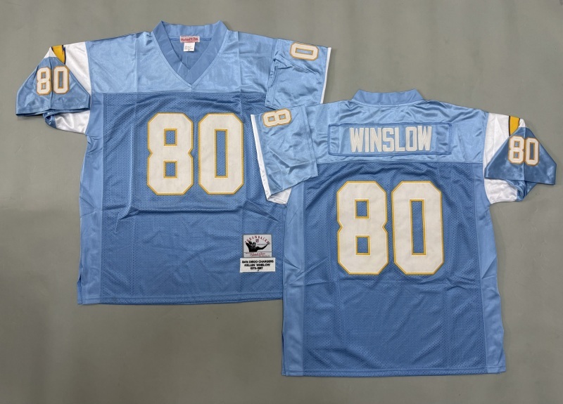 Men 2025 Los Angeles Chargers 80 Winslow Light blue Throwback Limited NFL Jersey style 001